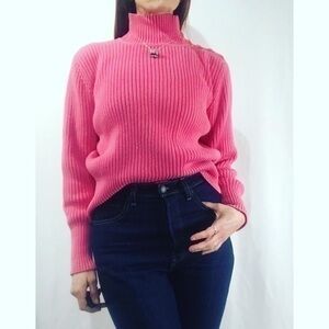 90's Vintage J. Jill Bubble Gum Pink Ribbed High Neck Sweater
